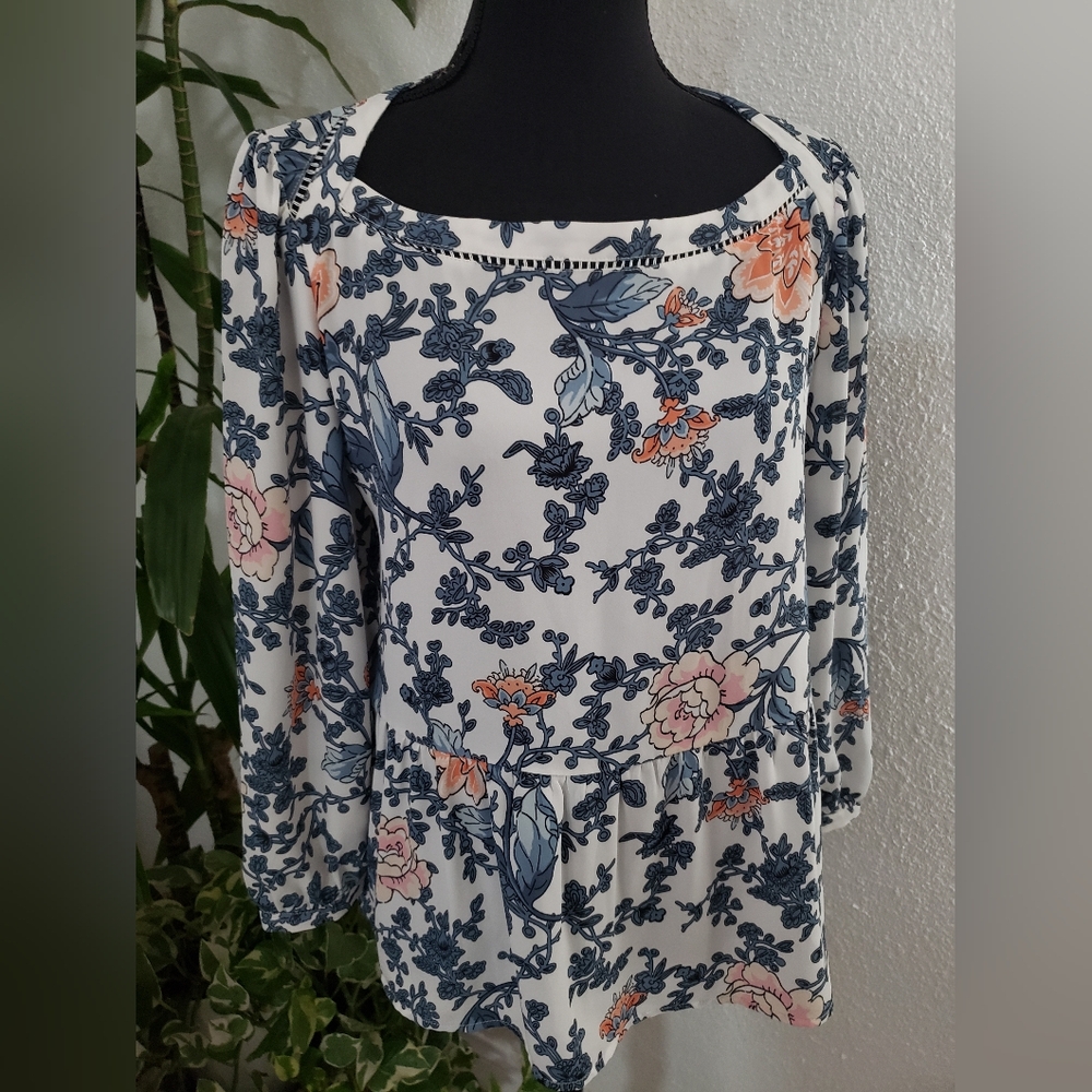 J Jill Floral Long Sleeve Blouse Size S